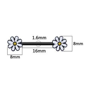 Daisy flower stainless steel nipple ring piercing with 1.6mm bar and black finish