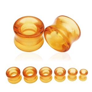 Élargisseurs d'oreilles en verre ambré translucide de 8mm à 16mm sur fond blanc