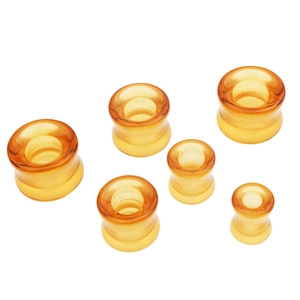 Lot de 6 écarteurs d'oreilles en verre ambré creux, tailles allant de 8mm à 16mm