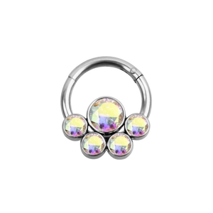 Anello a segmento d'argento lucido con cinque cristalli AB arcobaleno a forma di ventaglio