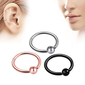 Three-color captive bead rings for nose and ear piercing in silver, gold, and black metal