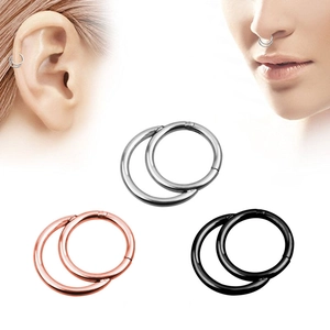 Set of 3 pairs hinged nose rings in silver rose gold and black polished steel