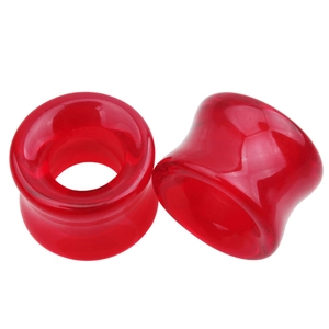 Paire d'écarteurs d'oreilles en verre rouge translucide avec selle à double évasement