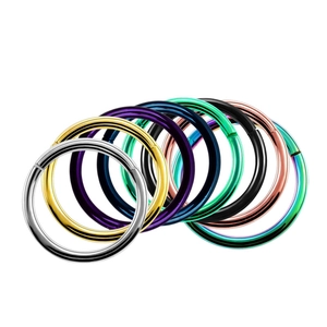 Vue détaillée d'un ensemble d'anneaux de piercing en acier inoxydable 316L multicolores