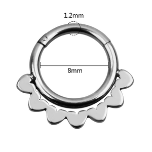 Detail of silver nose clicker ring with 1.2mm thickness and 8mm inner diameter size
