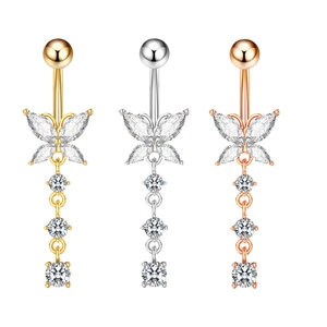 Piercing de Ombligo de Mariposa de Acero Inoxidable 316L para Mujer Joyas Colgantes con Zirconia y Borla