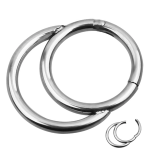 Detail view of silver stainless steel segment rings with hinged opening mechanism