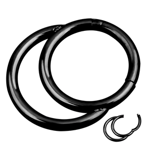 Set of four black stainless steel nose rings with clicker closure and polished finish