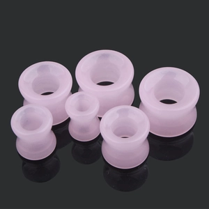 Lot de 6 écarteurs d'oreilles en verre rose à double évasement de tailles variées