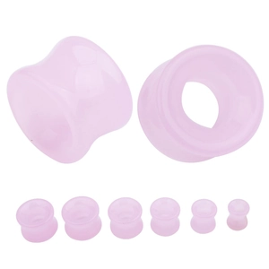 Écarteurs d'oreilles creux en verre rose translucide de différentes tailles 8mm à 16mm
