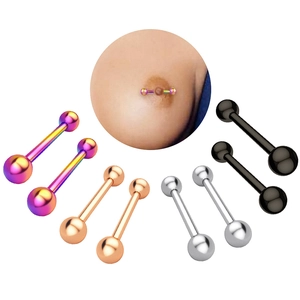 Set of four stainless steel nipple barbells in silver, rose gold, black, and rainbow colors