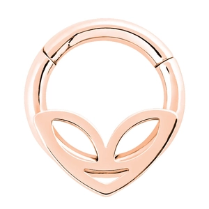 Rose gold alien head nose ring hoop with hinged clicker for cartilage piercing