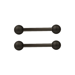 Macro view of black stainless steel straight barbell piercings with matte screw-on beads