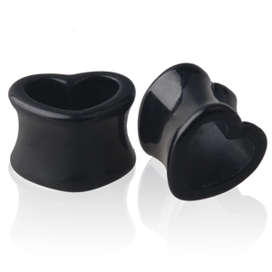 Zwarte acryl hartvormige oormaten en flesh tunnels voor body piercing sieraden