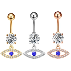 316L Stainless Steel Evil Eye Moon Star Belly Button Ring Zirconia Inlaid Navel Piercing Jewelry For Women Gold Silver