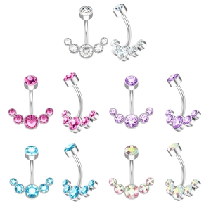 Five-color surgical steel belly ring set with gradient cubic zirconia stones
