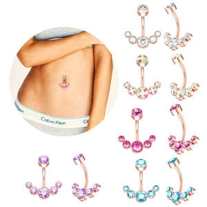 316L Stainless Steel Zirconia Belly Button Ring Curved Barbell Navel Piercing Jewelry For Women Girls Beach Party Accessory
