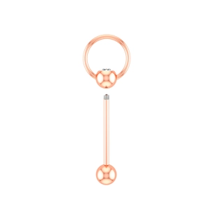 Détail d'un ensemble de piercing de langue en or rose avec cristal et finition polie