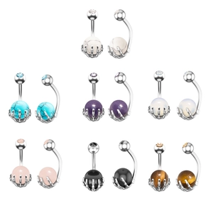 Set de piercings de ombligo con garra y varias piedras naturales en acero
