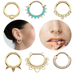 Golden stainless steel nose ring set featuring zircon and turquoise bohemian designs