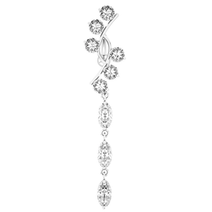 Close-up of silver navel ring with round and marquise-cut sparkling zircons