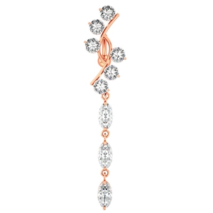 Detail of rose gold navel ring with cluster round and marquise-cut zircon stones