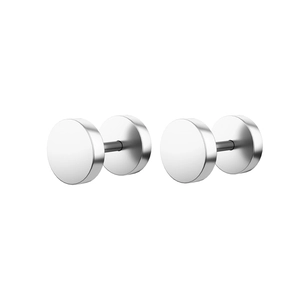 Pendientes de pesa en acero inoxidable plateado con diseño de doble disco plano