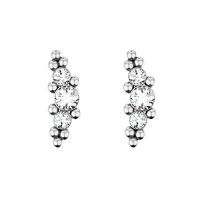 Curved ear climber stud earrings featuring sparkling clear round-cut cubic zirconia crystals