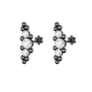 Macro shot of black plated studs with three vertically set Czech crystals and star backings