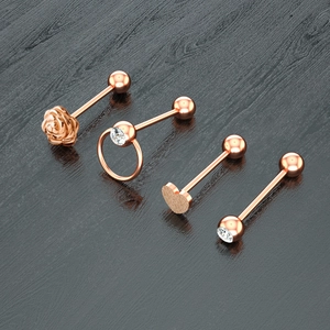 Set de bijoux piercing en acier inoxydable rose doré avec fleurs, cœurs et cristaux