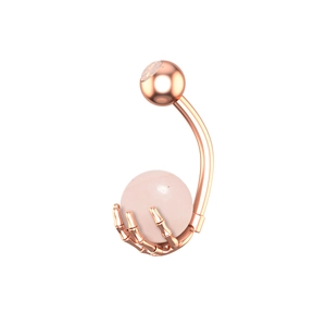 Detalle de piercing ombligo mano de esqueleto oro rosa con una cuenta rosa mate