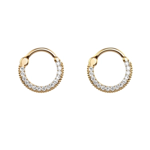 Detail of 18K gold stainless steel hoops with micro-pave white zircon stones