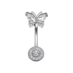 Piercing de nombril papillon en argent avec des oxydes de zirconium marquise
