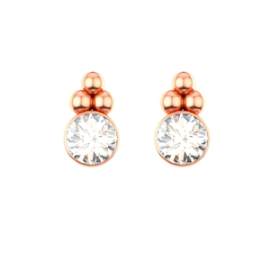 Detail of rose gold stud earrings with round brilliant-cut crystal and micro-bead accents