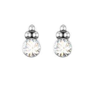Macro view of sterling silver stud earring featuring round clear crystal and metal beads