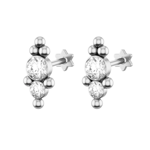 Detail of silver piercing studs with clear Czech crystals and star-shaped flat back base