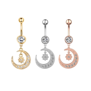 Stainless Steel Moon Star Zirconia Belly Button Ring For Women Piercing Jewelry Gold Silver Rose Gold Navel Piercing Ring