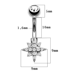 Detaillierte Maße des Stern-Bauchnabelpiercings mit 1,6 mm Stab und 10 mm Länge