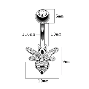 Bienen Bauchnabelpiercing mit klaren Zirkonia Einlagen und gebogener Edelstahlstange