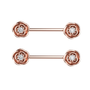 Rose gold flower nipple bar rings with zircon stones in polished stainless steel