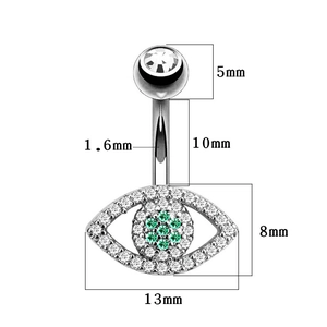 Technische Zeichnung Bauchnabelpiercing Evil Eye mit Zirkonia und genauen Maßen