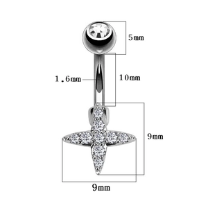 Detailansicht Bauchnabelpiercing aus Silber mit Zirkonia-Sternanhänger und Maßen