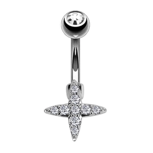 Polierter Bauchnabelpiercing aus Silber mit Zirkonia-Steinen und einem Stern-Anhänger