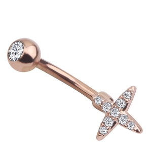 Detail von roségoldenem Piercing-Schmuck mit funkelndem Stern und Zirkonia-Kugelbesatz