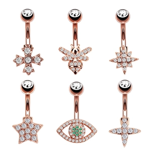 6er-Set Bauchnabelpiercings in Roségold mit funkelnden CZ-Zirkonia und Devil Eye Motiven