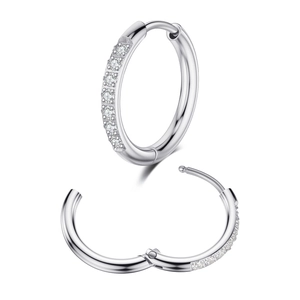 Minimalist Stainless Steel Rhinestone Hoop Earrings For Men Women Geometric Polished Inlaid Small Round Ear Buckle Jewelry