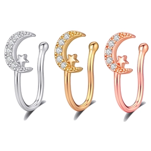 Lot de trois faux piercings de nez en forme de lune et étoile en argent, or et or rose