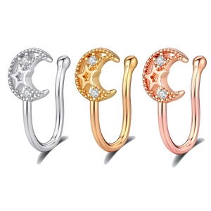 Lot détaillé de clips de nez étoile et lune en argent, or et or rose sertis de zircons