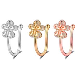 Comparaison de clips de nez fleur avec zircone en argent, or et or rose sans perçage