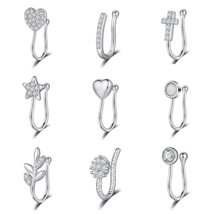 Set di 9 anelli per il naso non perforati in argento con disegni a cuore, stella e fiori